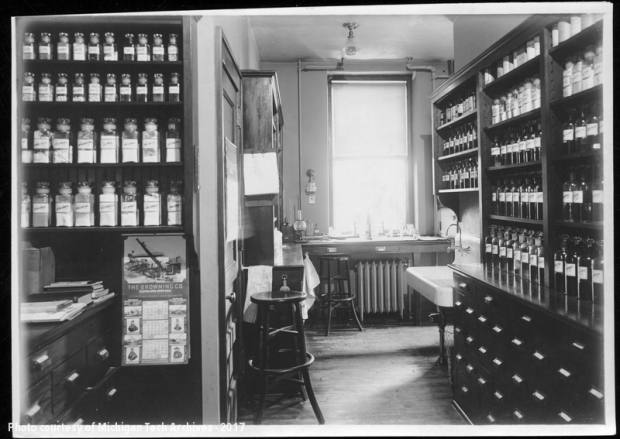 Room filled with shelves and bottles